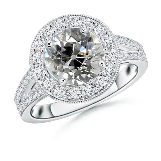Runder Halo Echt Diamant Old Cut Ring 3,50 Karat Milgrain Gold Split Shank