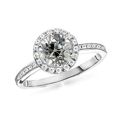 Runder Halo Echt Aus der Erde Abgebauter Natürlicher Diamant Old Mine Cut Ring 2 Karat akzentuierter Goldschmuck