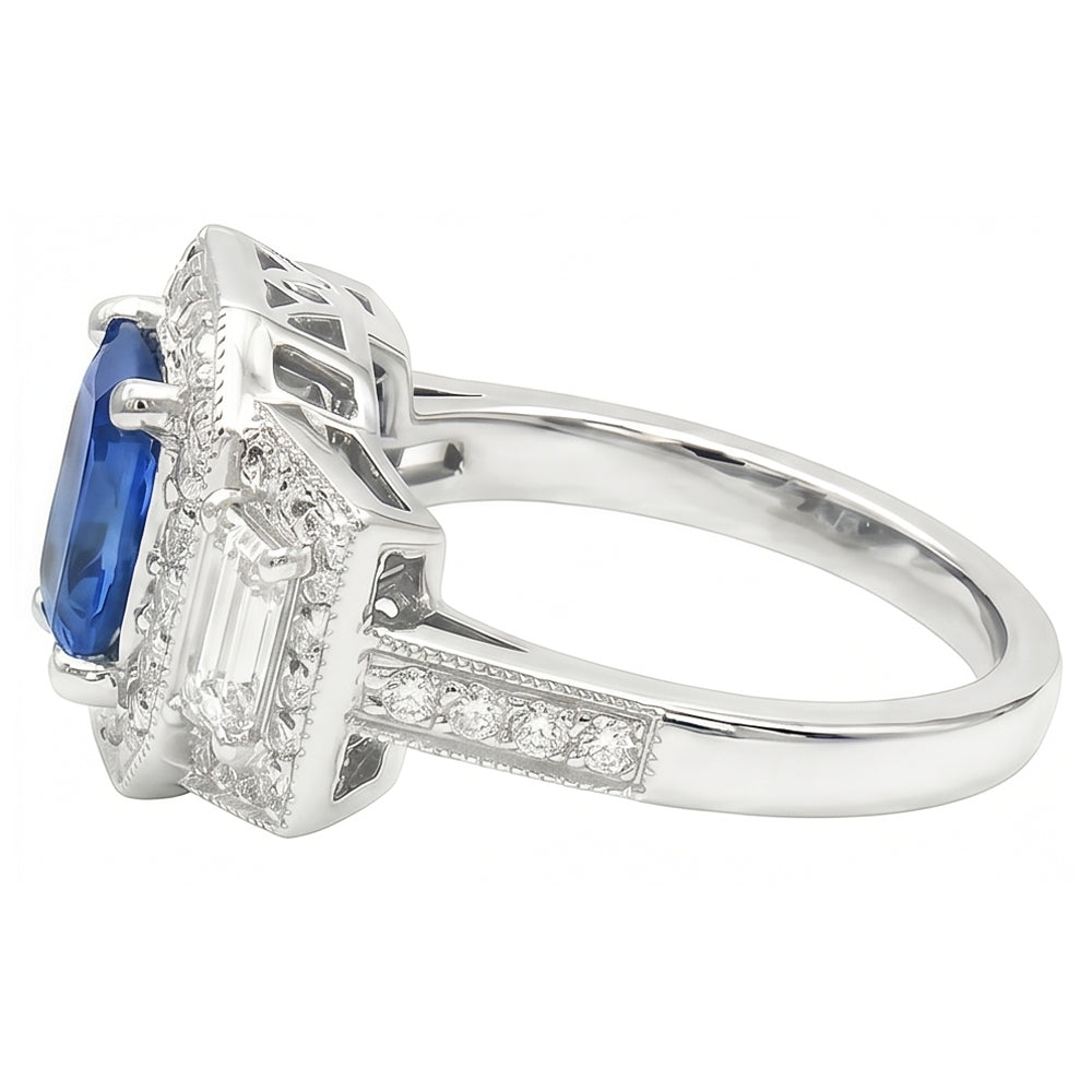 Runder Halo Natürlicher Diamant ( nicht im Labor gezüchtet ) Smaragd Ring Blauer Saphir Antiker Stil 3 Karat