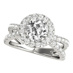 Runder Halo Old Mine Cut Echt Aus der Erde Abgebauter Natürlicher Diamant Ehering Split Shank 5.50 Karat