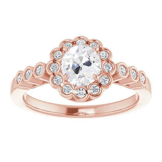 Runder Halo Old Mine Cut Echt Diamant Ring Lünette Set 4.25 Karat Roségold