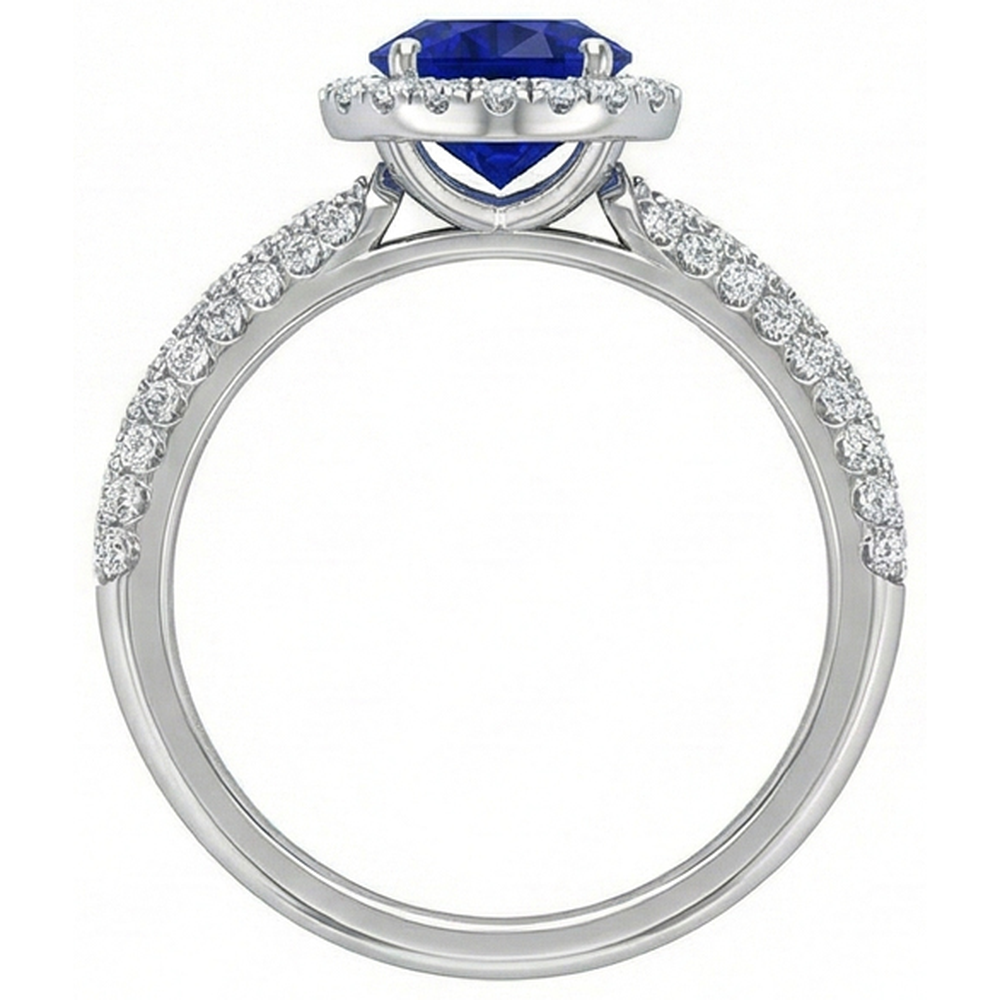 Runder Halo Ring Ceylon Saphir 3 Karat Mehrreihig Pave Set Natürlicher Diamant ( nicht im Labor gezüchtet )en