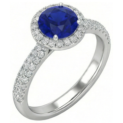 Runder Halo Ring Ceylon Saphir 3 Karat Mehrreihig Pave Set Natürlicher Diamant ( nicht im Labor gezüchtet )en