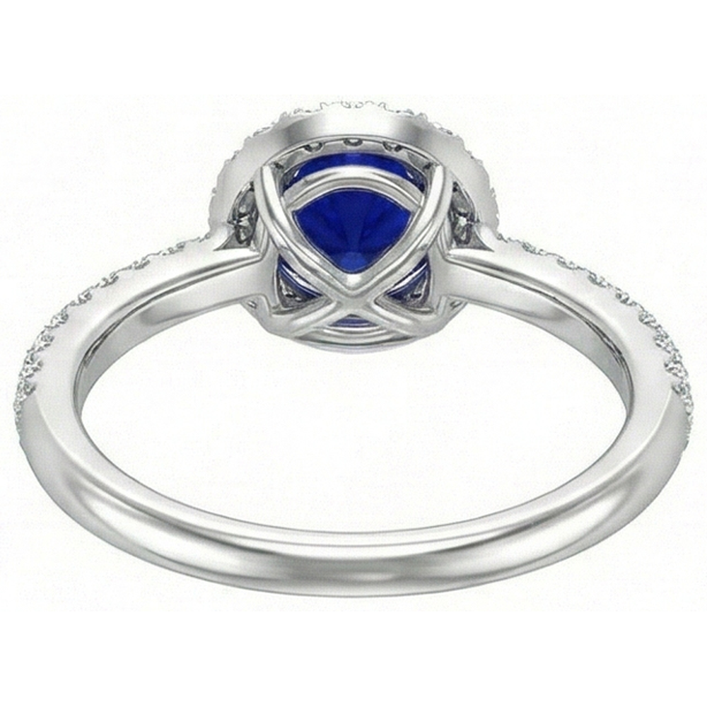 Runder Halo Ring Ceylon Saphir 3 Karat Mehrreihig Pave Set Natürlicher Diamant ( nicht im Labor gezüchtet )en