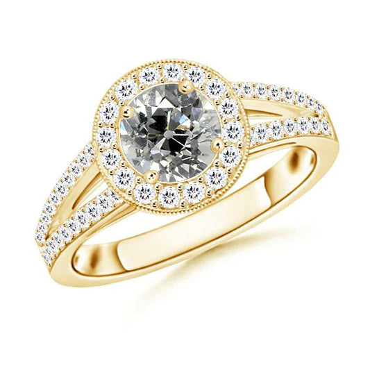 Runder Heiligenschein-Teilt-Schaft-Ring Alteuropäischer Echt Diamant 2.50 Karat