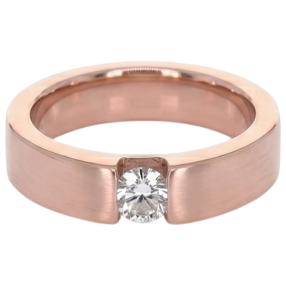 Runder Herrenring Echt Aus der Erde Abgebauter Natürlicher Diamant aus 14 Karat Roségold mit Spannung von 0,75 Karat
