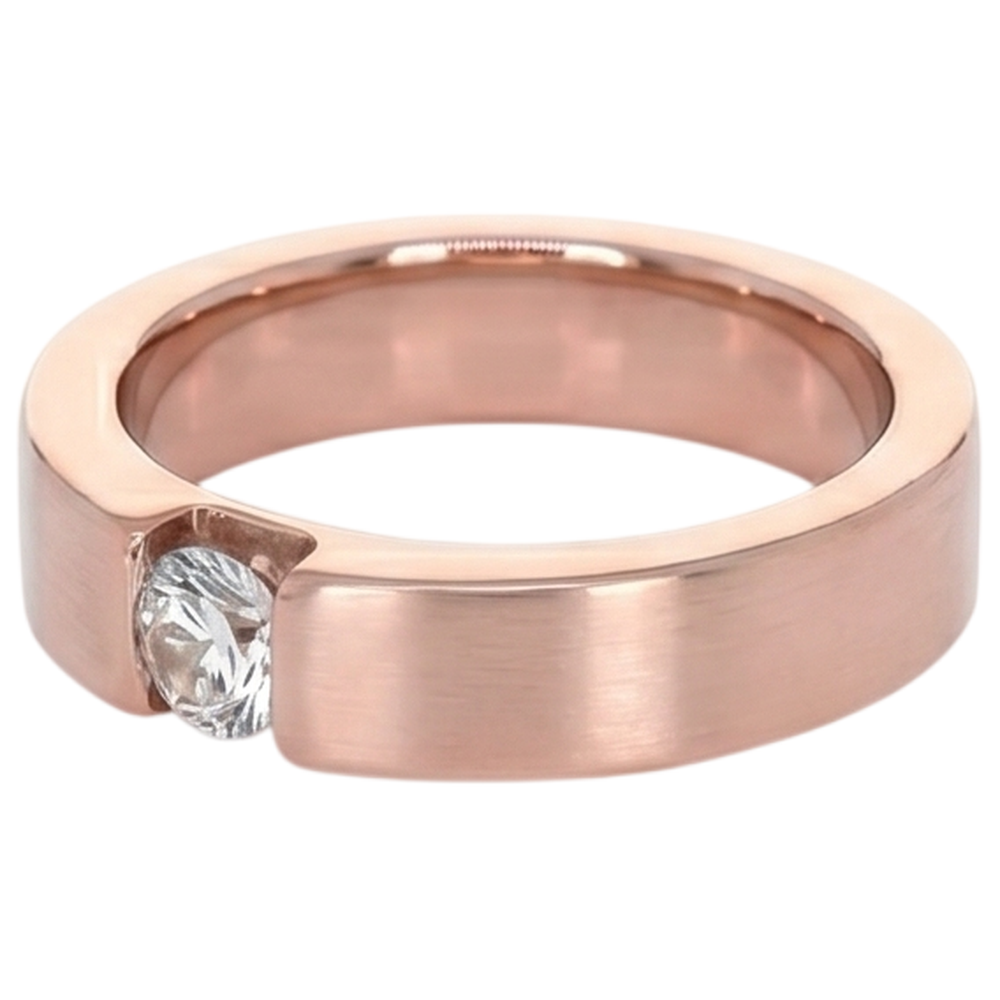 Runder Herrenring Echt Aus der Erde Abgebauter Natürlicher Diamant aus 14 Karat Roségold mit Spannung von 0,75 Karat