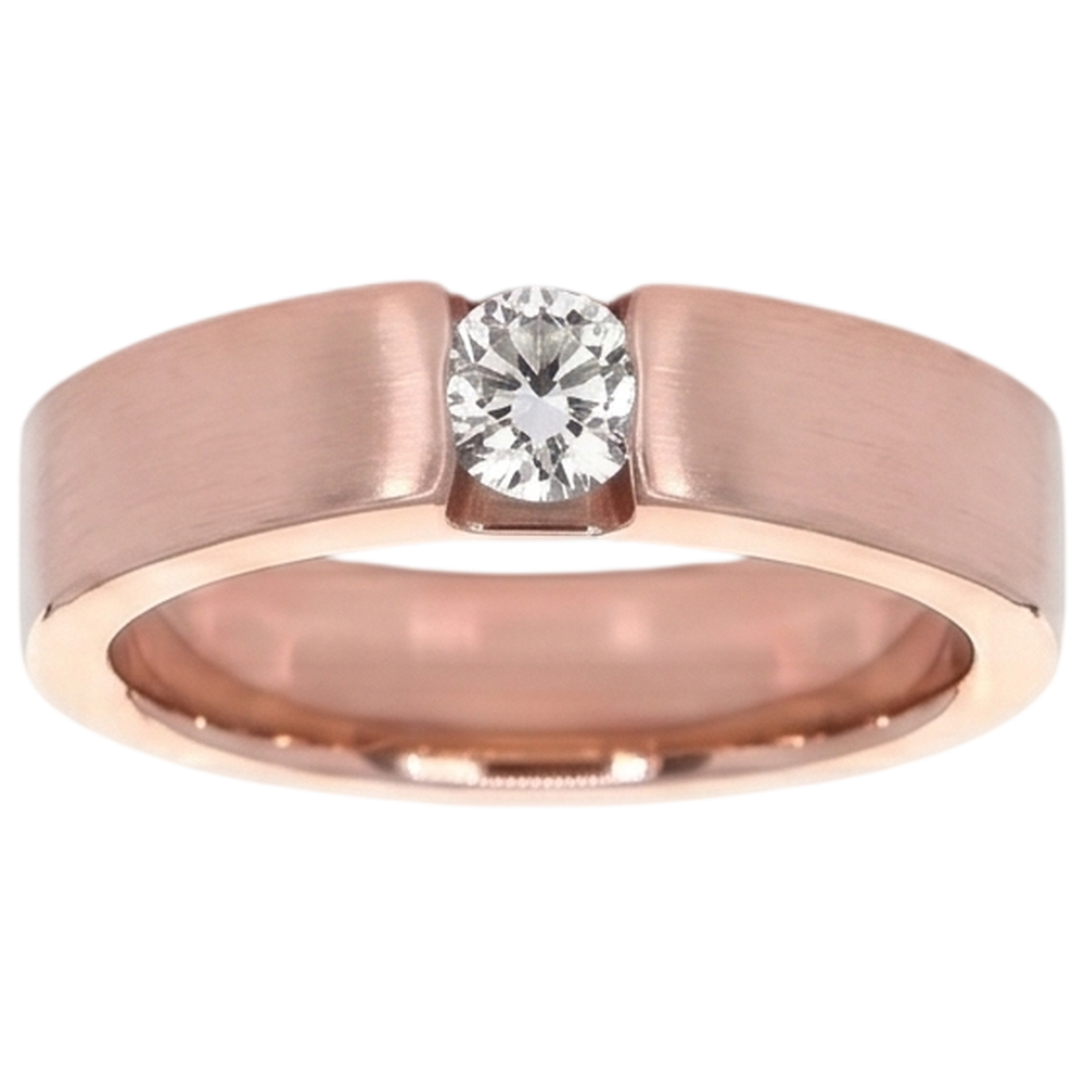 Runder Herrenring Echt Aus der Erde Abgebauter Natürlicher Diamant aus 14 Karat Roségold mit Spannung von 0,75 Karat