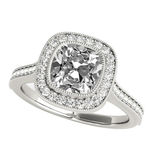 Runder & Kissen Altschliff Echt  Diamant Halo Ring mit Akzenten 6 Karat