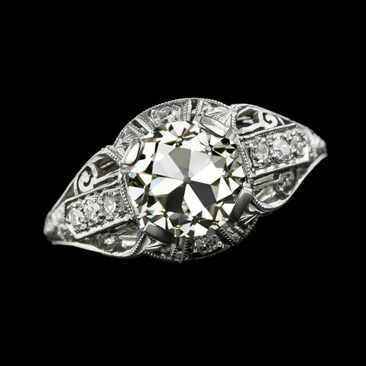Runder Natürliche Diamantring für Damen im alten Minenschliff Gold im Vintage-Stil 3,75 Karat