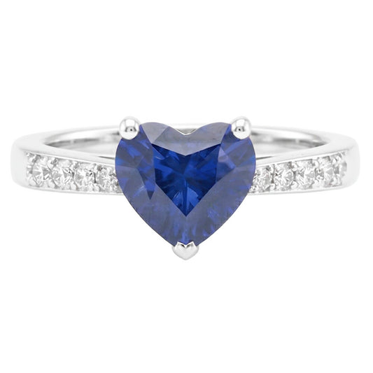 Runder Natürlicher Diamant ( nicht im Labor gezüchtet )-Herz-Edelstein-Ring Natürlicher blauer Saphir 2 Karat