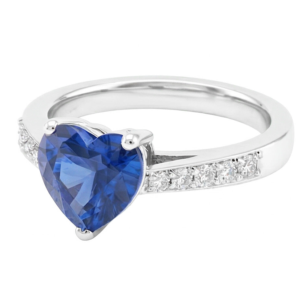 Runder Natürlicher Diamant ( nicht im Labor gezüchtet )-Herz-Edelstein-Ring Natürlicher blauer Saphir 2 Karat