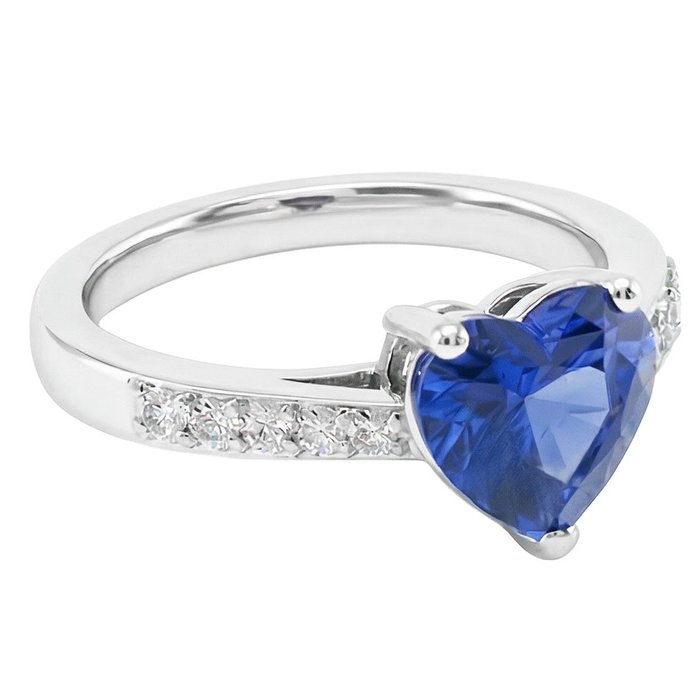 Runder Natürlicher Diamant ( nicht im Labor gezüchtet )-Herz-Edelstein-Ring Natürlicher blauer Saphir 2 Karat