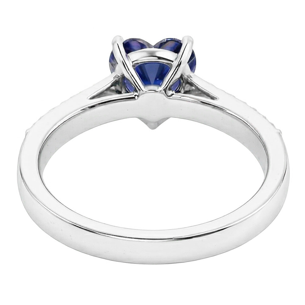 Runder Natürlicher Diamant ( nicht im Labor gezüchtet )-Herz-Edelstein-Ring Natürlicher blauer Saphir 2 Karat