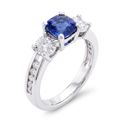 Runder Natürlicher Diamant ( nicht im Labor gezüchtet ) Kissen Saphir Edelstein Ring 2 Karat 3 Stein Stil