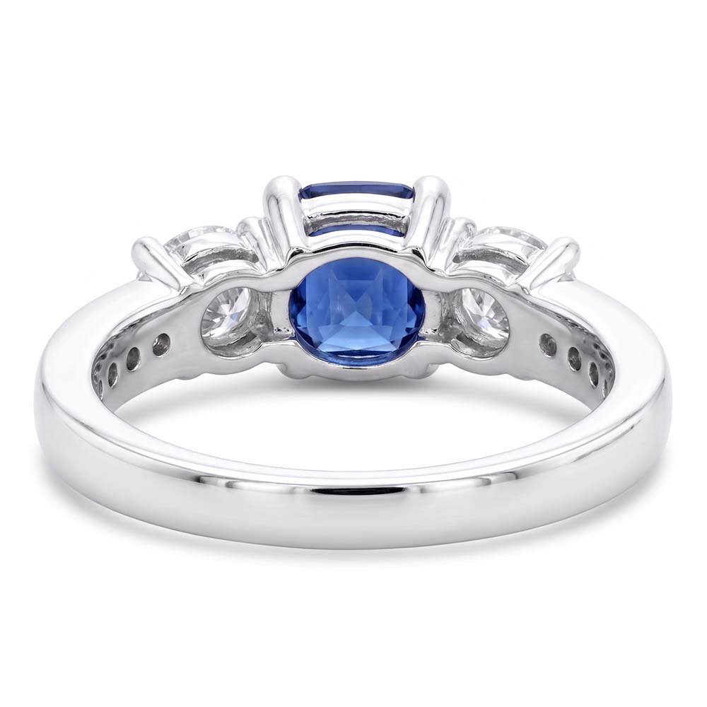 Runder Natürlicher Diamant ( nicht im Labor gezüchtet ) Kissen Saphir Edelstein Ring 2 Karat 3 Stein Stil