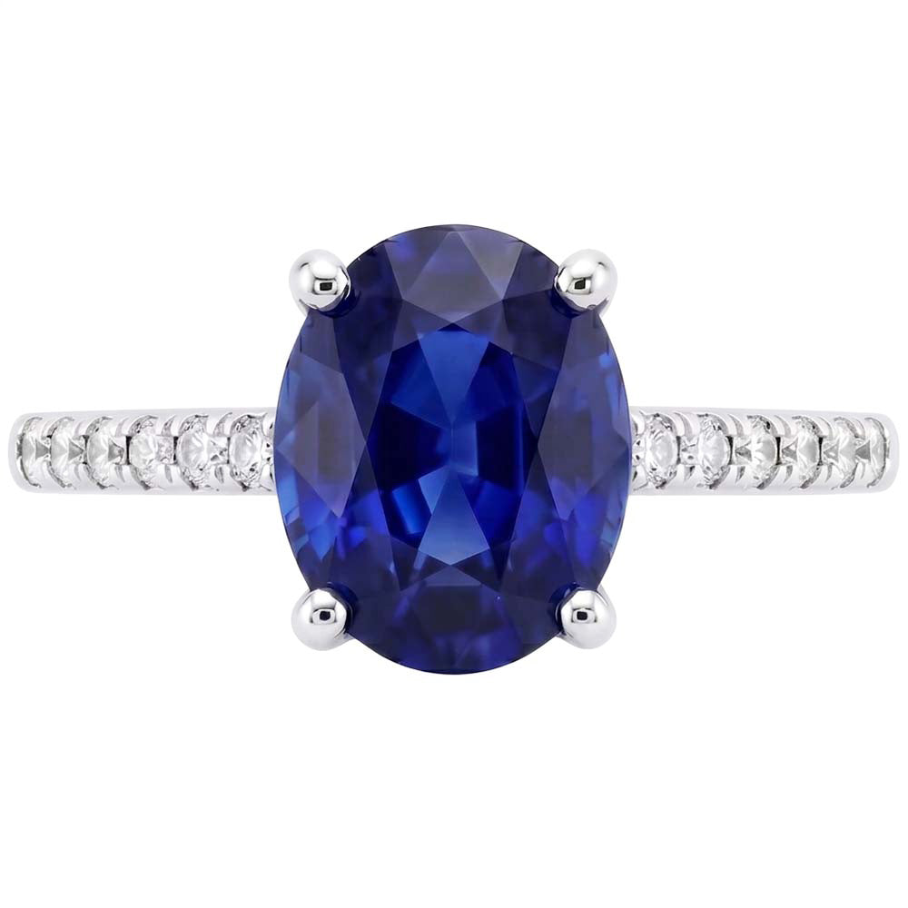 Runder Natürlicher Diamant ( nicht im Labor gezüchtet ) Pave Set Ring Oval Cut Sri Lanka Saphir 5 Karat