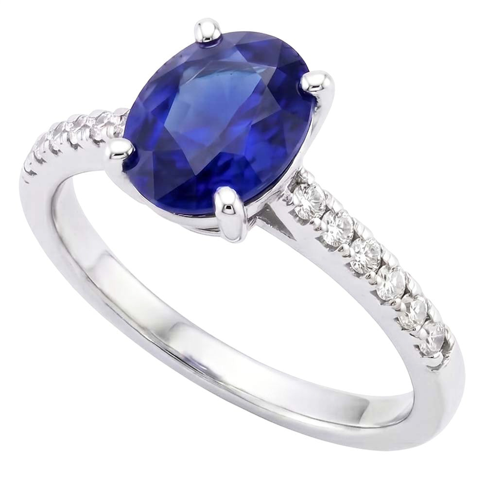 Runder Natürlicher Diamant ( nicht im Labor gezüchtet ) Pave Set Ring Oval Cut Sri Lanka Saphir 5 Karat