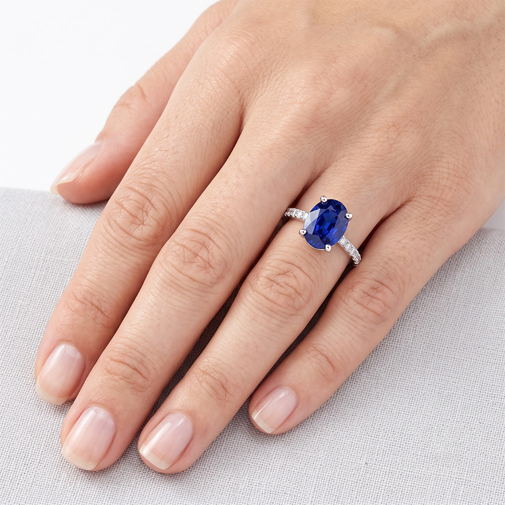 Runder Natürlicher Diamant ( nicht im Labor gezüchtet ) Pave Set Ring Oval Cut Sri Lanka Saphir 5 Karat