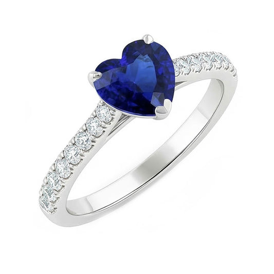 Runder Natürlicher Diamant ( nicht im Labor gezüchtet ) Saphir Ring Herzschliff Kathedrale Fassung 2,50 Karat