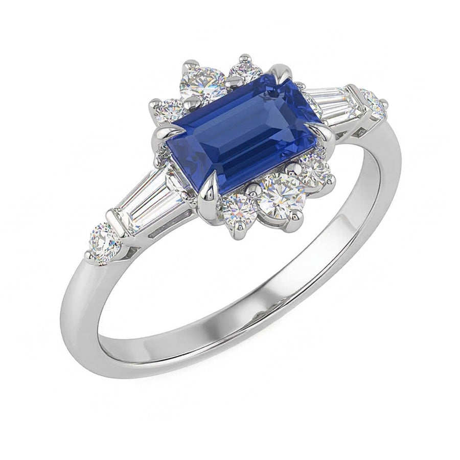 Runder Natürlicher Diamant ( nicht im Labor gezüchtet ) Smaragd Saphir & Baguette Schliff Ring 2,50 Karat