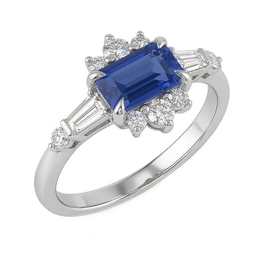Runder Natürlicher Diamant ( nicht im Labor gezüchtet ) Smaragd Saphir & Baguette Schliff Ring 2,50 Karat
