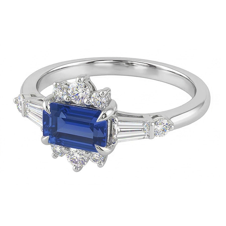 Runder Natürlicher Diamant ( nicht im Labor gezüchtet ) Smaragd Saphir & Baguette Schliff Ring 2,50 Karat