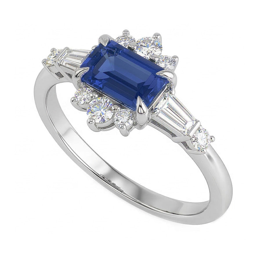 Runder Natürlicher Diamant ( nicht im Labor gezüchtet ) Smaragd Saphir & Baguette Schliff Ring 2,50 Karat