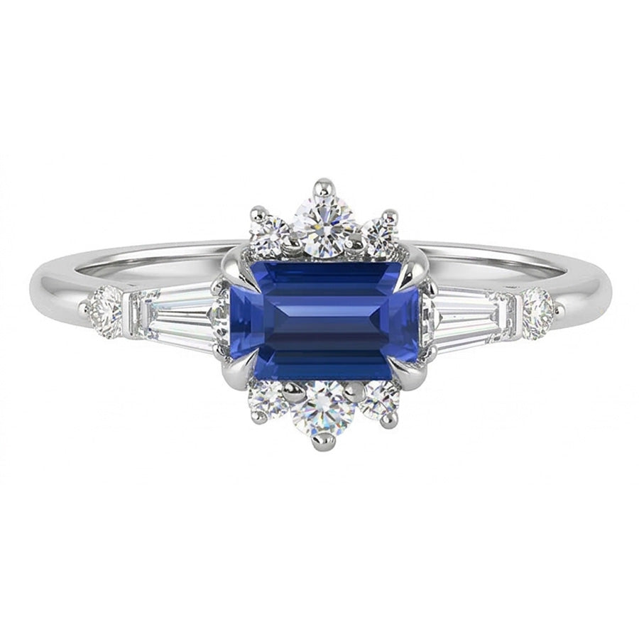 Runder Natürlicher Diamant ( nicht im Labor gezüchtet ) Smaragd Saphir & Baguette Schliff Ring 2,50 Karat
