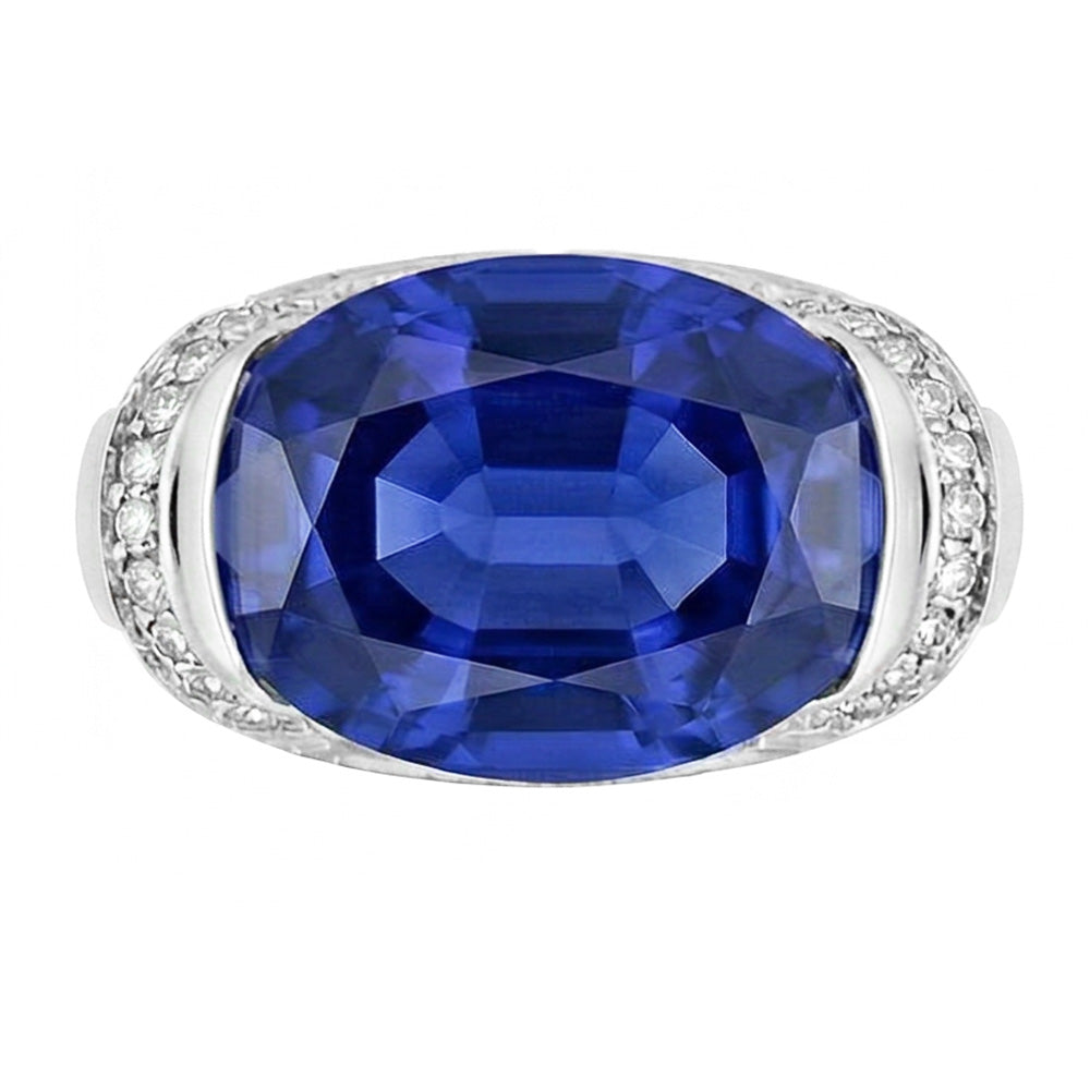 Runder Natürlicher Diamant ( nicht im Labor gezüchtet ) & Ovalschliff Blauer Saphir Ring Stabfassung 4,50 Karat