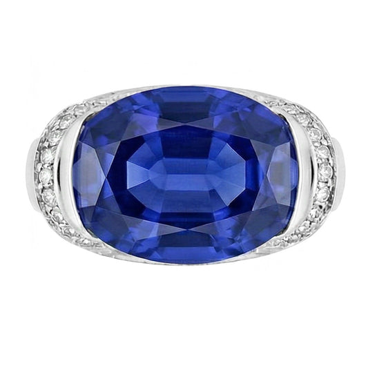 Runder Natürlicher Diamant ( nicht im Labor gezüchtet ) & Ovalschliff Blauer Saphir Ring Stabfassung 4,50 Karat