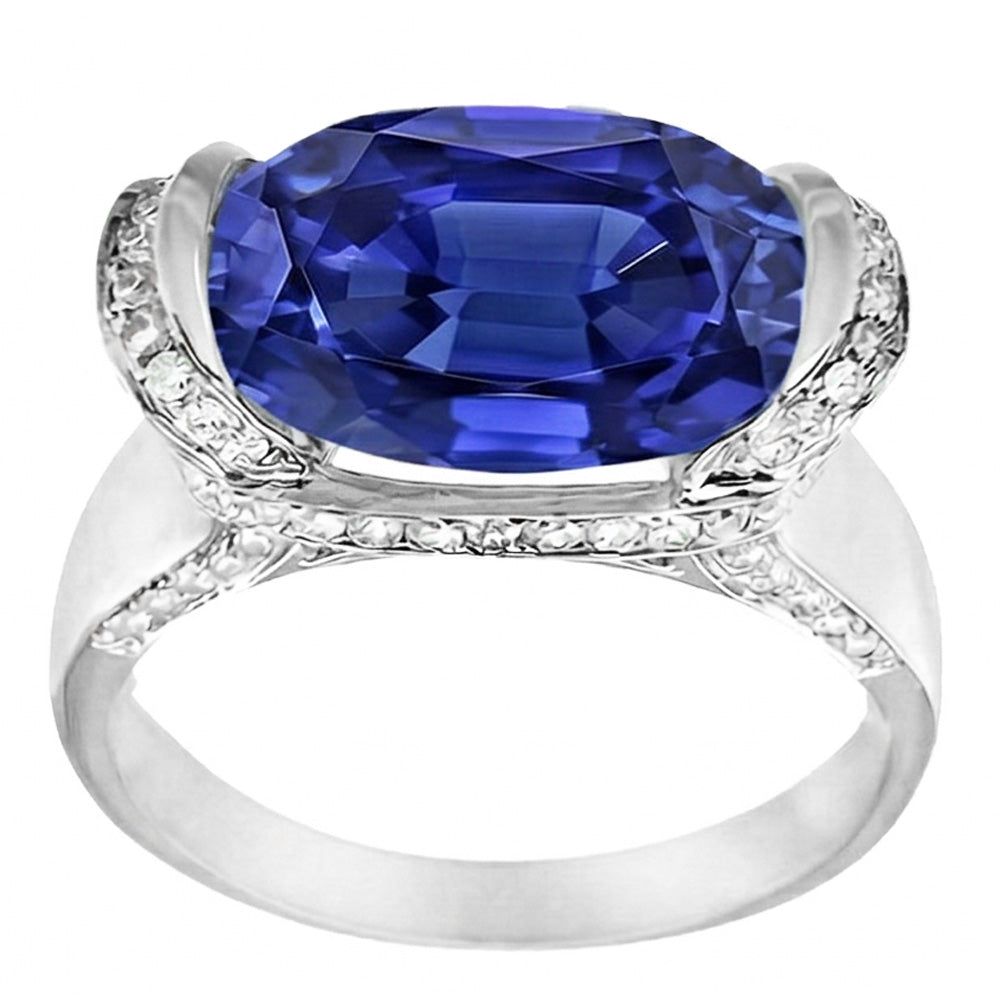 Runder Natürlicher Diamant ( nicht im Labor gezüchtet ) & Ovalschliff Blauer Saphir Ring Stabfassung 4,50 Karat