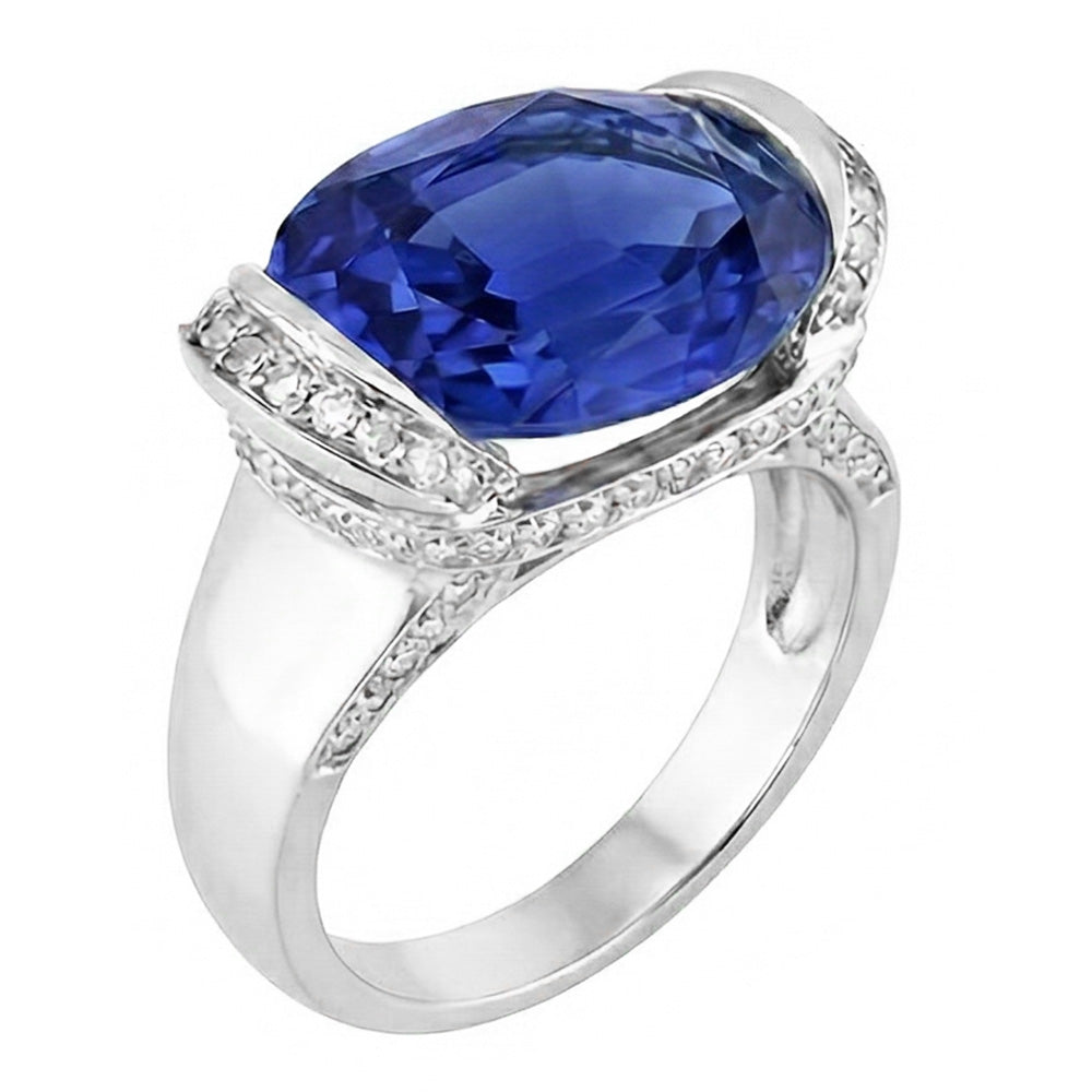 Runder Natürlicher Diamant ( nicht im Labor gezüchtet ) & Ovalschliff Blauer Saphir Ring Stabfassung 4,50 Karat