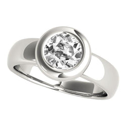 Runder Old Mine Cut Echt Diamant Solitaire Ring Lünette Set 2 Karat Gold 14K