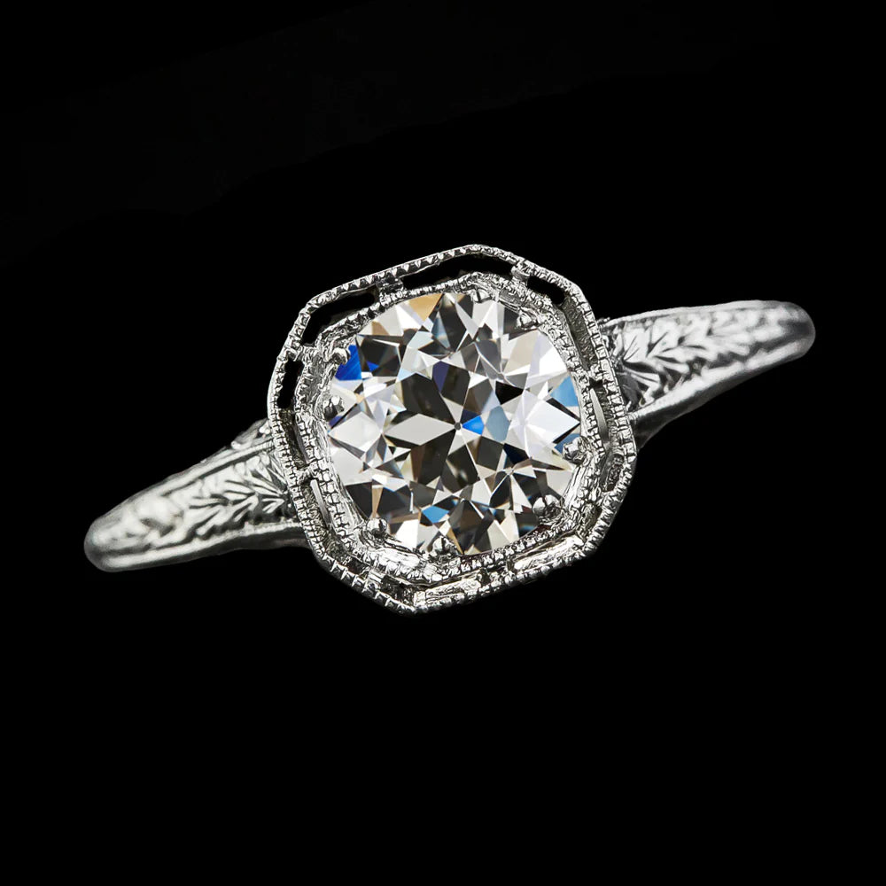 Runder Old Mine Cut Echt Diamant Solitaire Ring Vintage Style 2.50 Karat