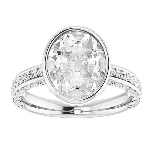 Runder & Ovaler Altschliff Echt Diamant Ring Lünette Set 7.25 Karat Damenschmuck