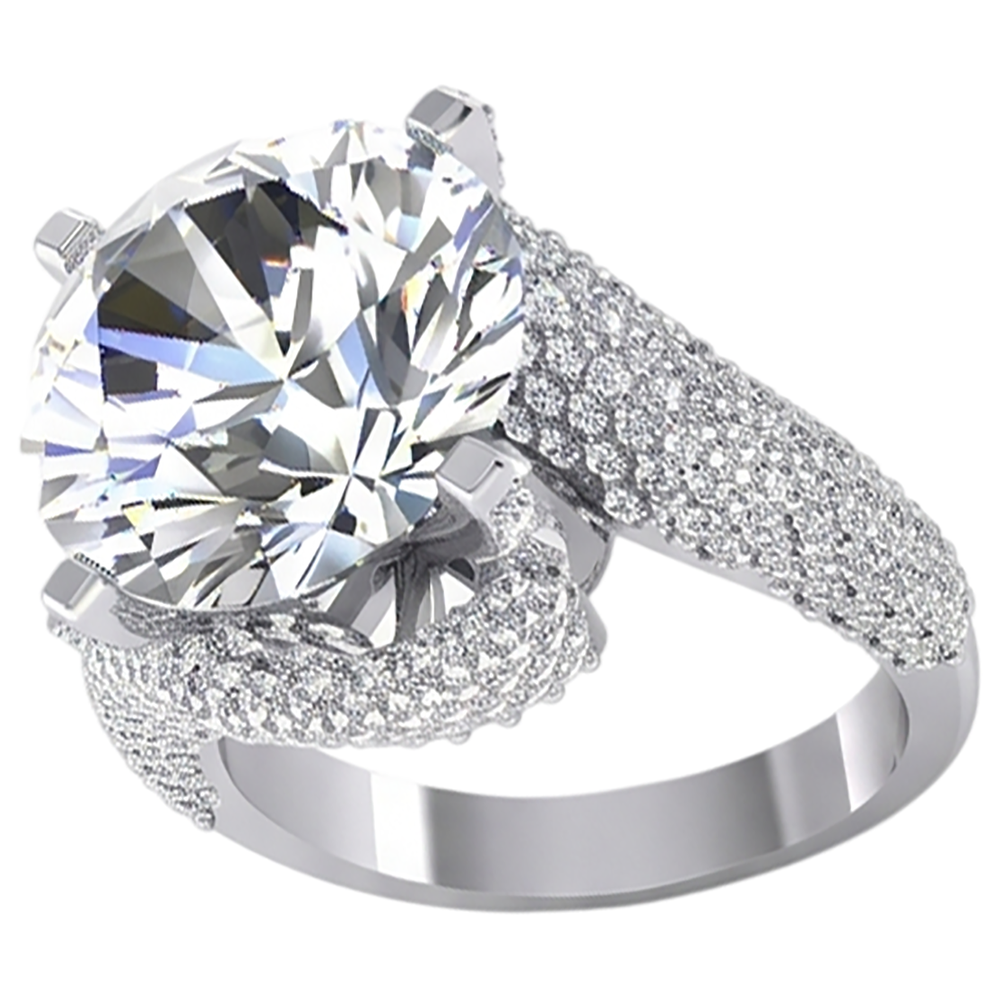 Runder Pavé-Aus der Erde Abgebauter Natürlicher Diamantring Weißgold 6,75 Karat