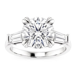 Runder Ring mit Baguette-Echt Aus der Erde Abgebauter Natürlicher Diamant 3 Steine Weißgold 2,30 Karat