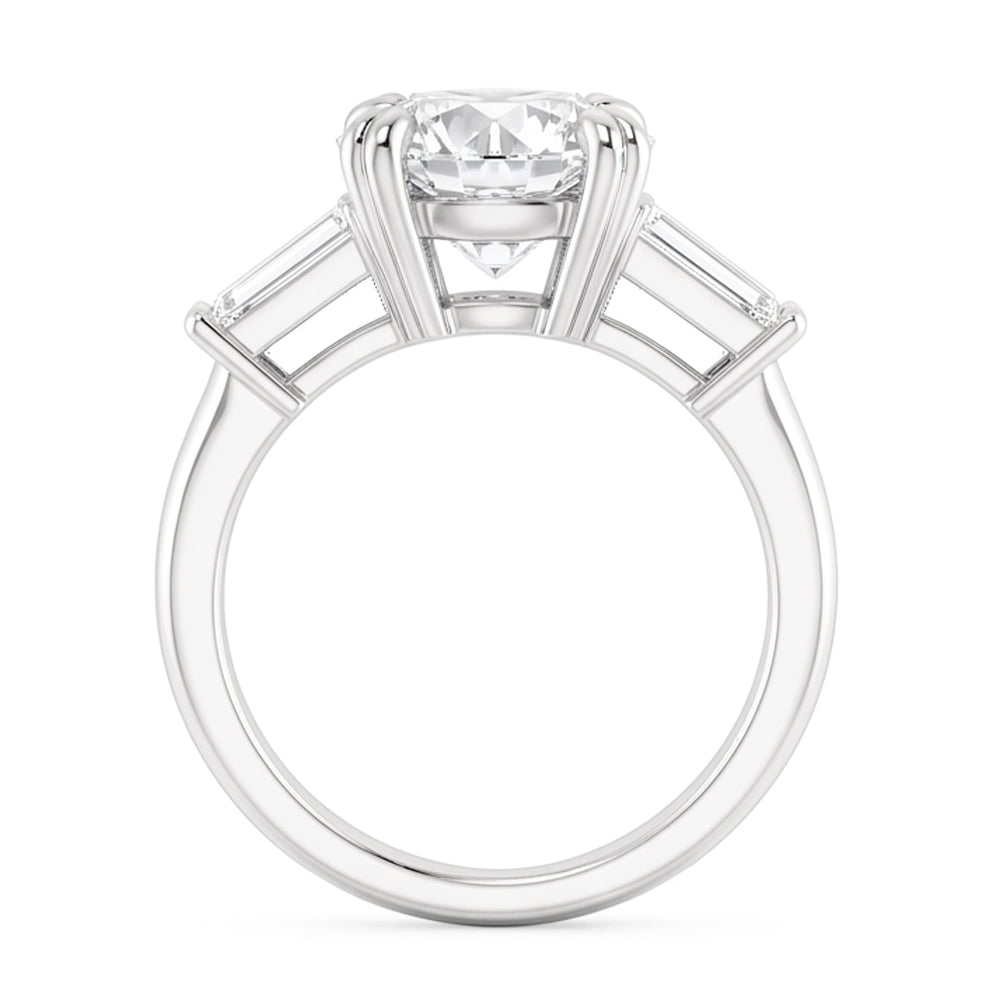 Runder Ring mit Baguette-Echt Aus der Erde Abgebauter Natürlicher Diamant 3 Steine Weißgold 2,30 Karat