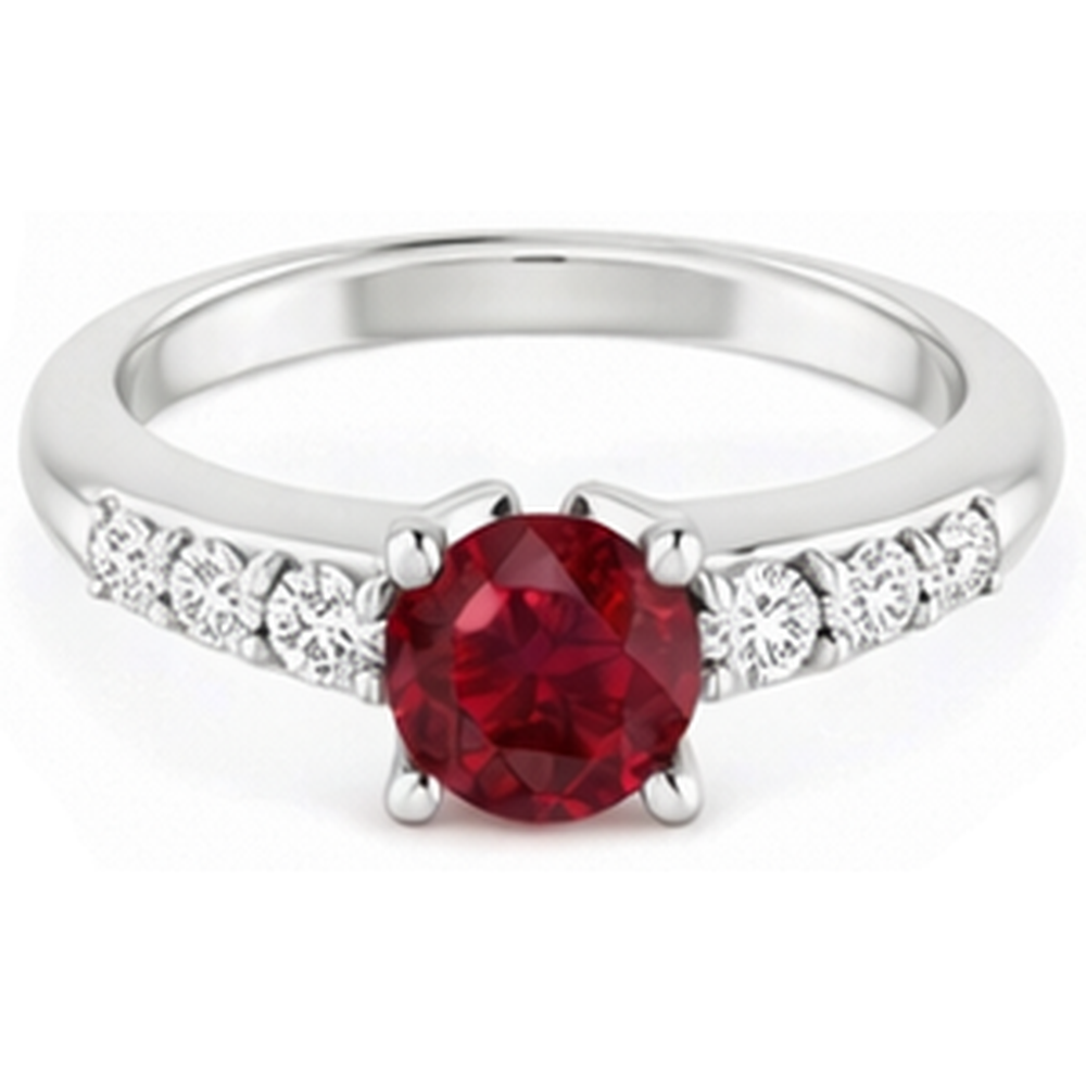 Runder Rubin 1,50 Karat Verlobungsring Weißgold 14K