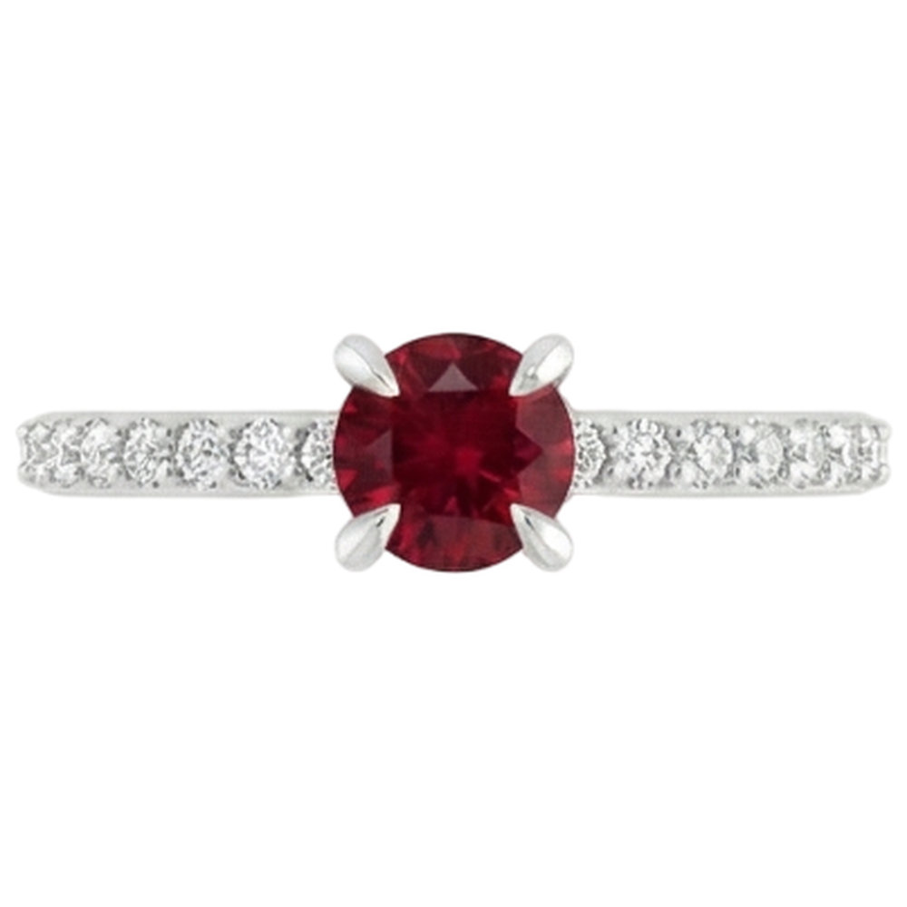 Runder Rubin- und Aus der Erde Abgebauter Natürlicher Diamantenring 0,95 Karat