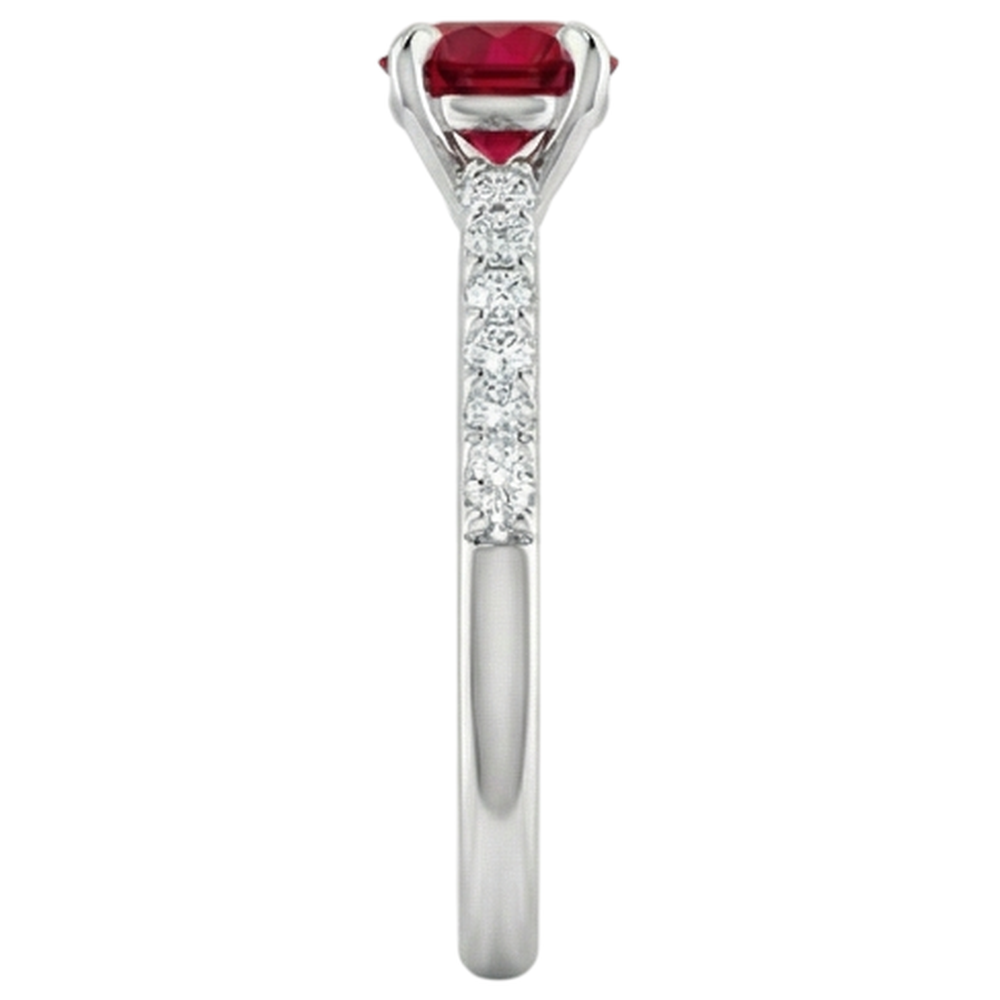 Runder Rubin- und Aus der Erde Abgebauter Natürlicher Diamantenring 0,95 Karat