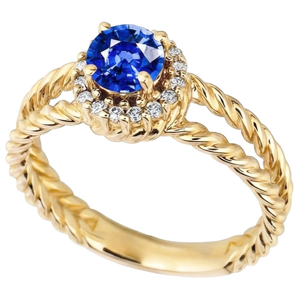 Runder Saphir-Aus der Erde Abgebauter Natürlicher Diamant-Fancy-Ring 2 Karat Gelbgold 14K
