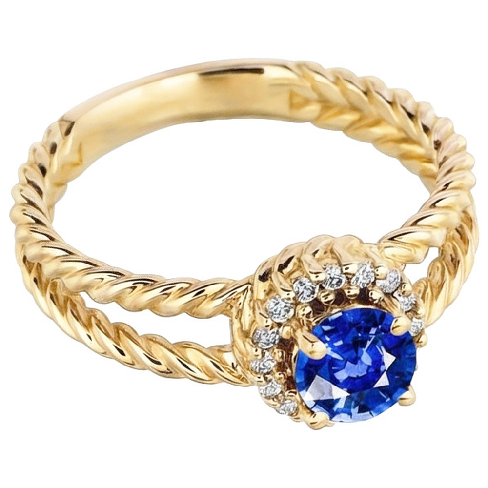 Runder Saphir-Aus der Erde Abgebauter Natürlicher Diamant-Fancy-Ring 2 Karat Gelbgold 14K