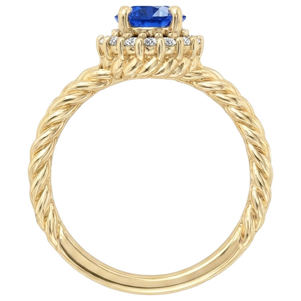 Runder Saphir-Aus der Erde Abgebauter Natürlicher Diamant-Fancy-Ring 2 Karat Gelbgold 14K