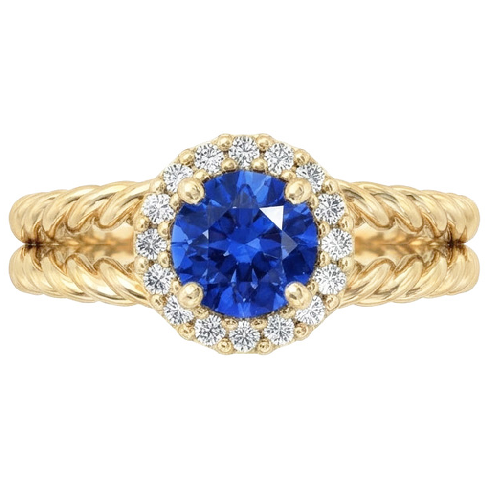 Runder Saphir-Aus der Erde Abgebauter Natürlicher Diamant-Fancy-Ring 2 Karat Gelbgold 14K