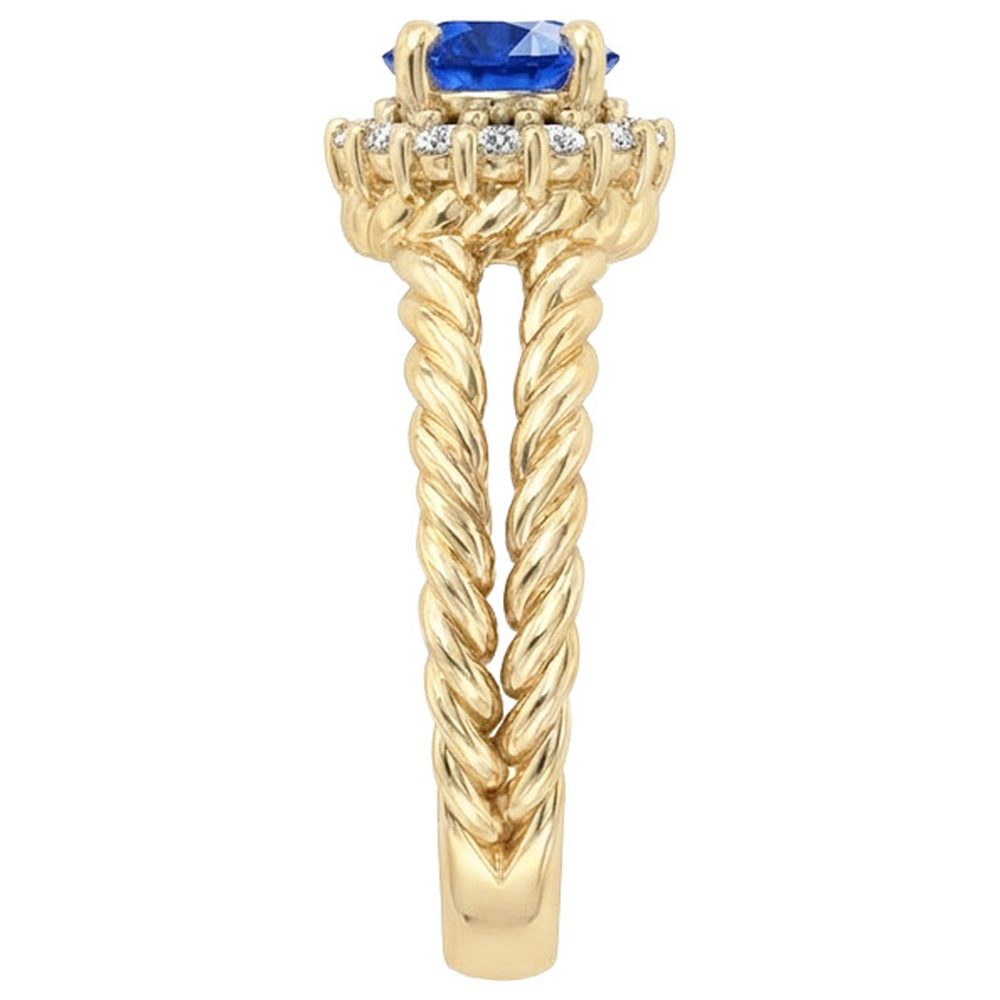 Runder Saphir-Aus der Erde Abgebauter Natürlicher Diamant-Fancy-Ring 2 Karat Gelbgold 14K