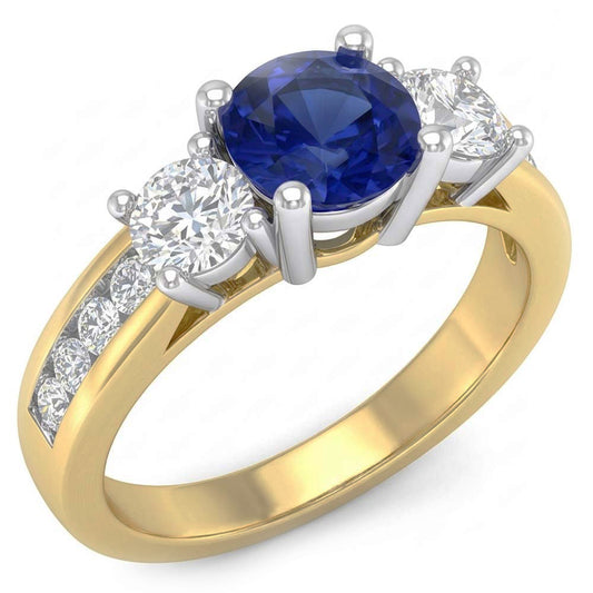 Runder Saphir-Edelstein-Ring Channel Set Aus der Erde Abgebauter Natürlicher Diamanten 4 Karat