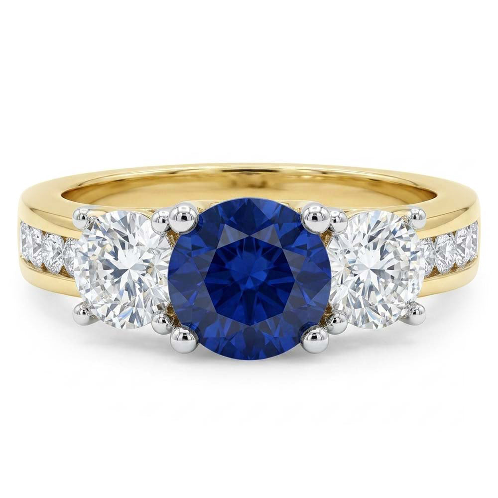 Runder Saphir-Edelstein-Ring Channel Set Aus der Erde Abgebauter Natürlicher Diamanten 4 Karat