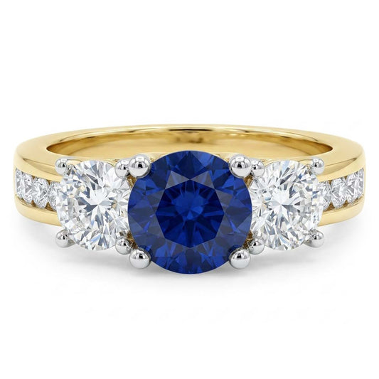 Runder Saphir-Edelstein-Ring Channel Set Aus der Erde Abgebauter Natürlicher Diamanten 4 Karat